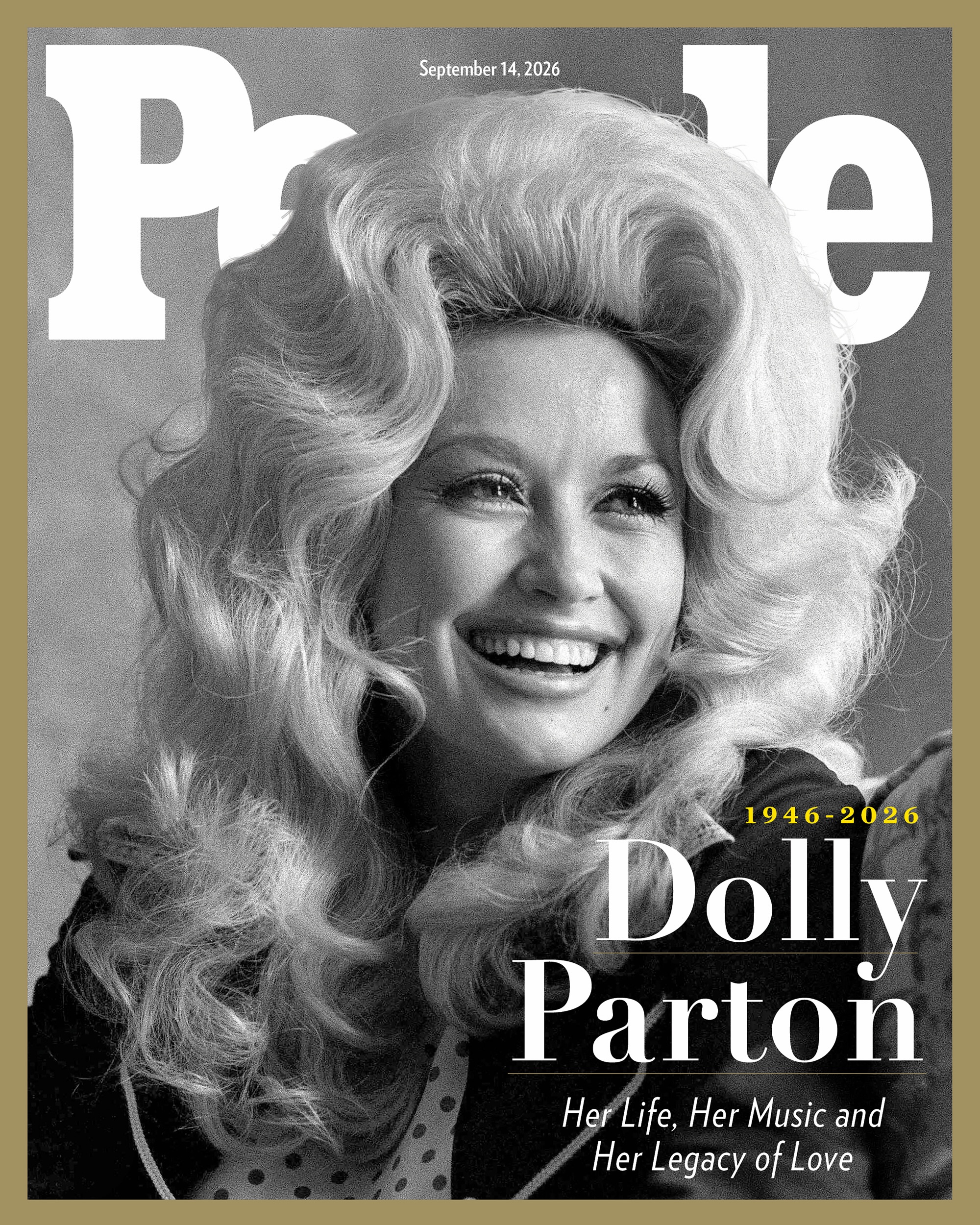 People magazine cover, September 14, 2026, a black-and-white portrait of Dolly Parton.