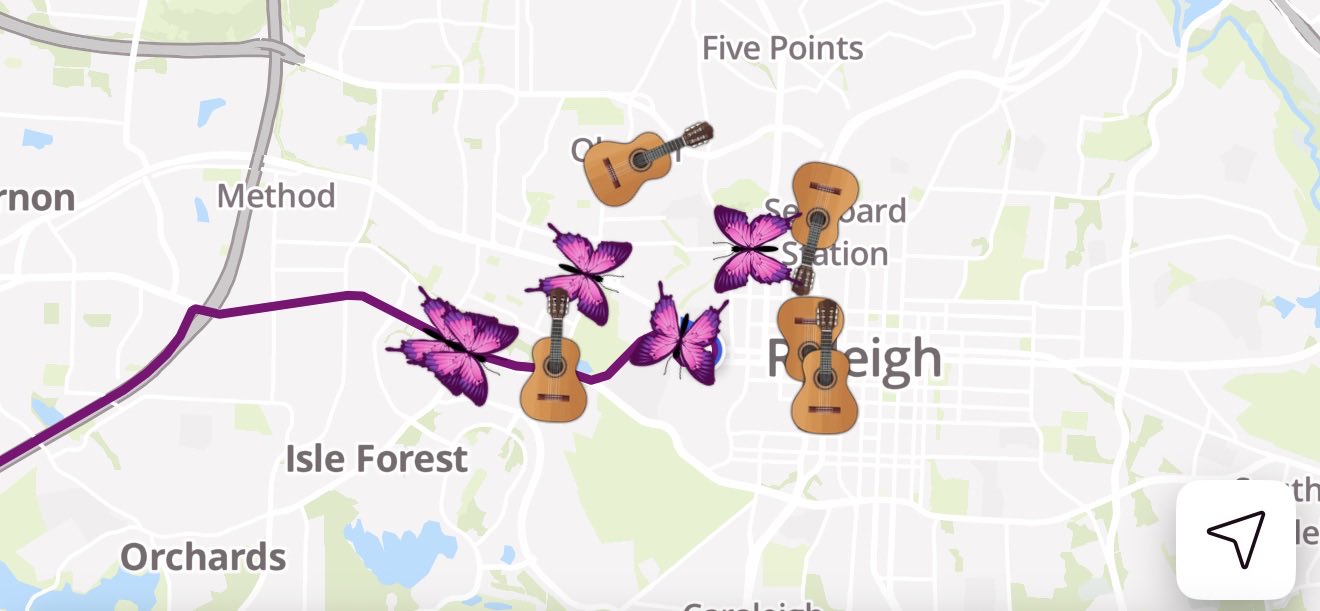 Lyft app showing guitar and butterfly cars for Dolly Parton.